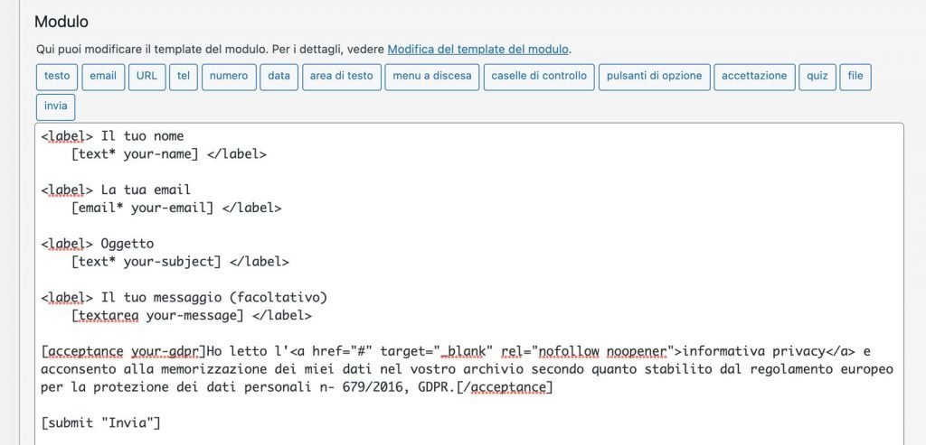 Contact Form 7 e GDPR, il risultato finale.